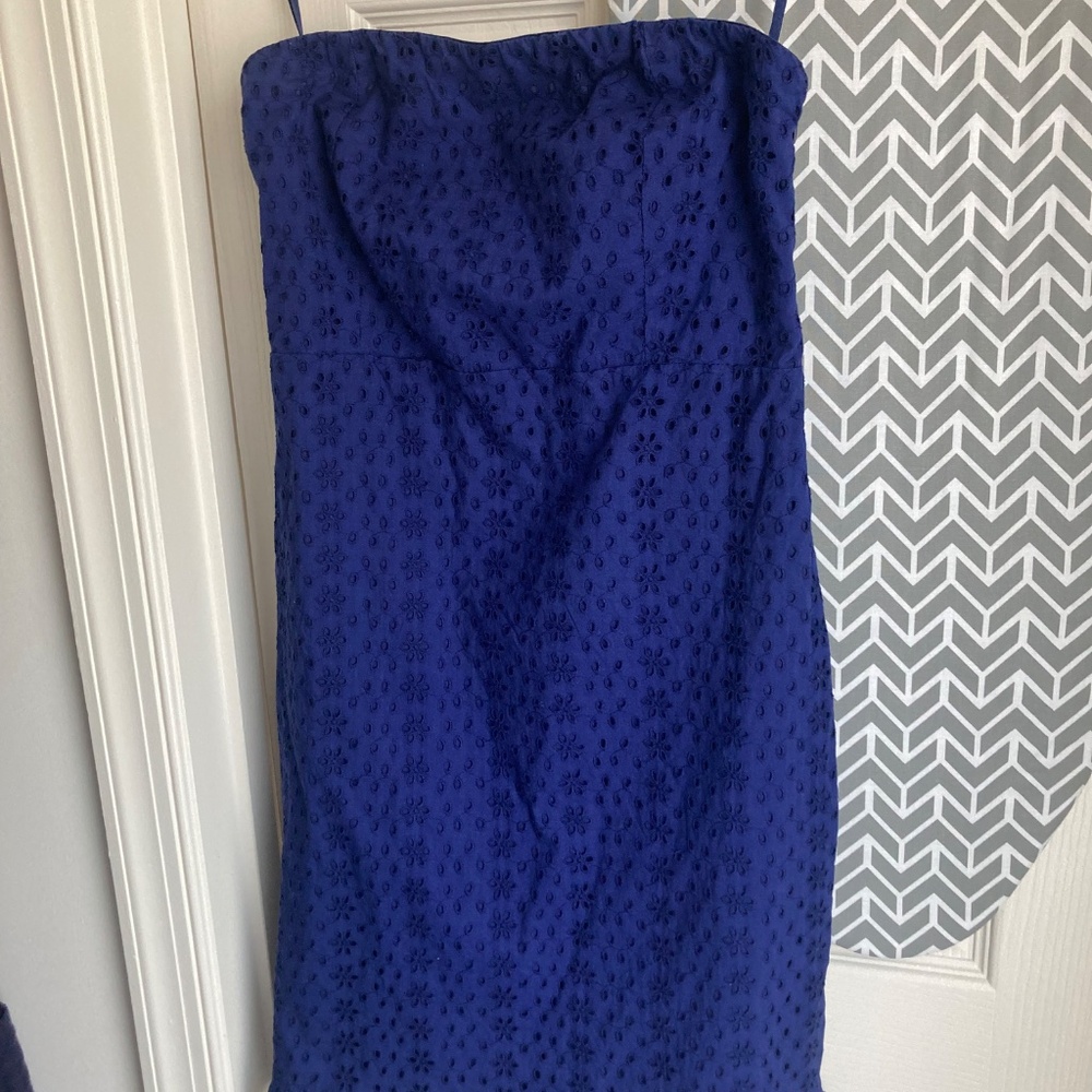 Old Navy fitted Eyelet strapless dress small bright cobalt blue EUC